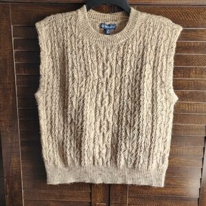 Democracy Women Sweater Vest cable Stitch Metallic Tipping Sleeveless Oatmeal S